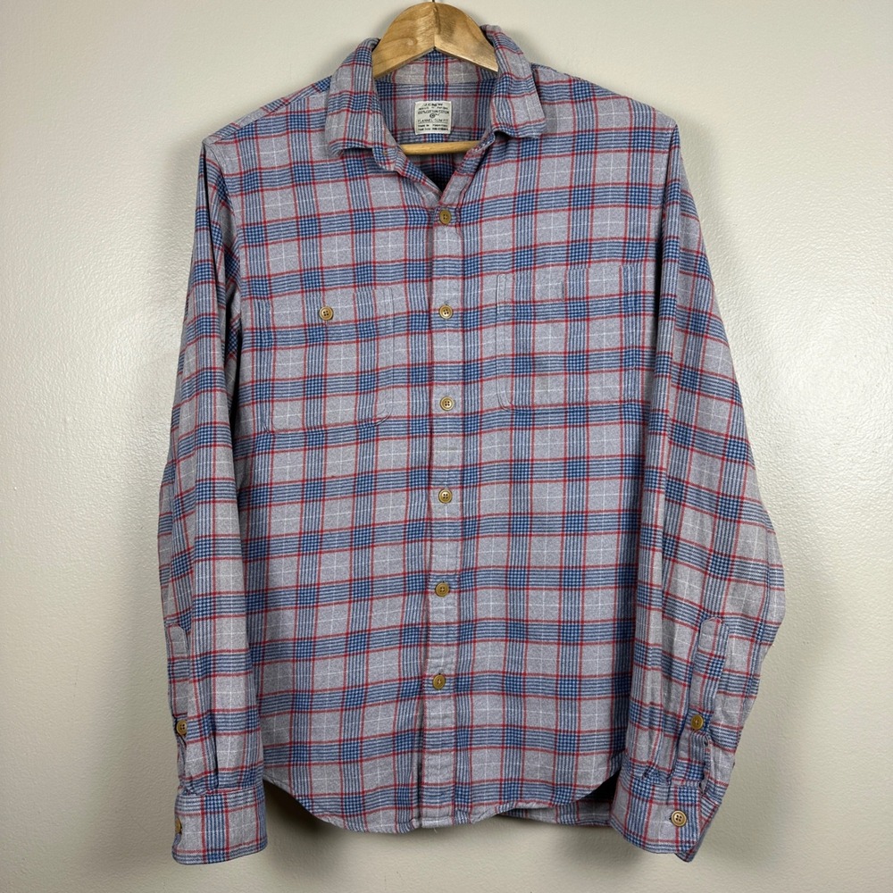 J. Crew Men's M Flannel Shirt Grey Blue Red Plaid Slim Fit‎ Soft Vintage NEW